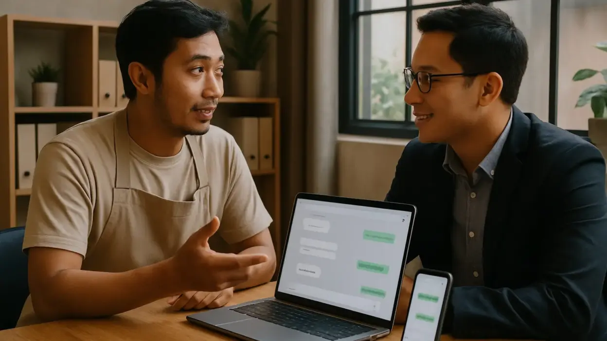 Pemilik UMKM dan marketer menyusun strategi psikologi penjualan untuk jualan mandiri secara online