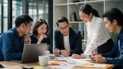 Seorang konsultan bisnis Indonesia mendengarkan klien dalam sesi negosiasi profesional dengan catatan dan pena di atas meja