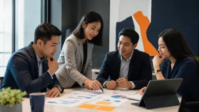 Sales profesional Indonesia mempersiapkan pertemuan klien dengan laptop, catatan, dan jurnal tulisan tangan di kantor modern