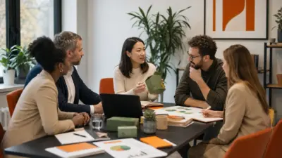 Tim HR dan pemilik UMKM berdiskusi strategi psikologi pemasaran untuk produk ramah lingkungan di kantor modern