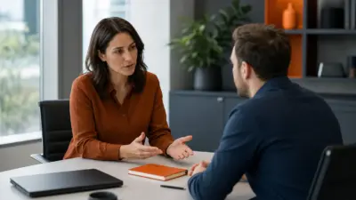 HR dan penjual berdiskusi di kantor modern tentang mindset penjual dalam mengelola emosi saat biaya naik