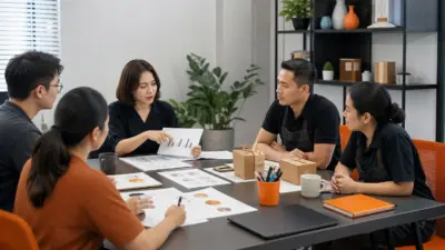 Tim HR dan leader UMKM berdiskusi di kantor modern tentang dampak perubahan kemasan terhadap perilaku konsumen
