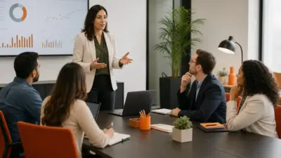 Sesi HR dan tim sales mendiskusikan strategi closing penjualan yang empatik untuk konsumen frugal living di kantor modern
